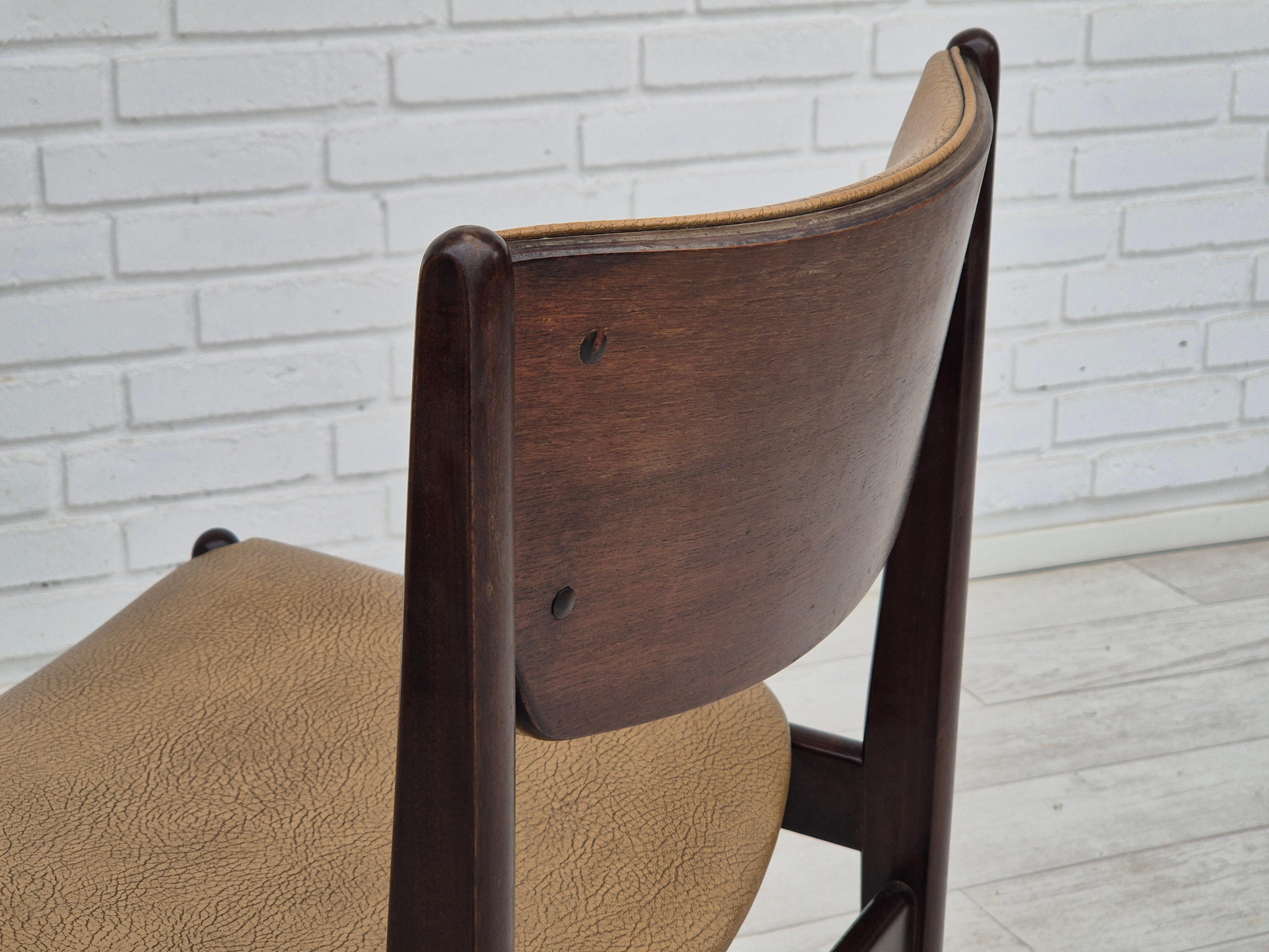 1970er, 5 dänische Esszimmerstühle, Originalzustand, Teakholz, Leder. im Angebot 9