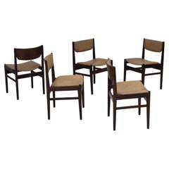 1970s, set of 5 Danish dinning chairs, original condition, teak wood, leather.