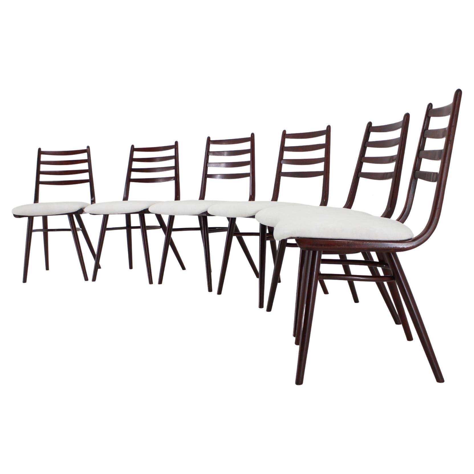 1970s Set of 6 Beech "Boomerang" dining chair, Czechoslovakia