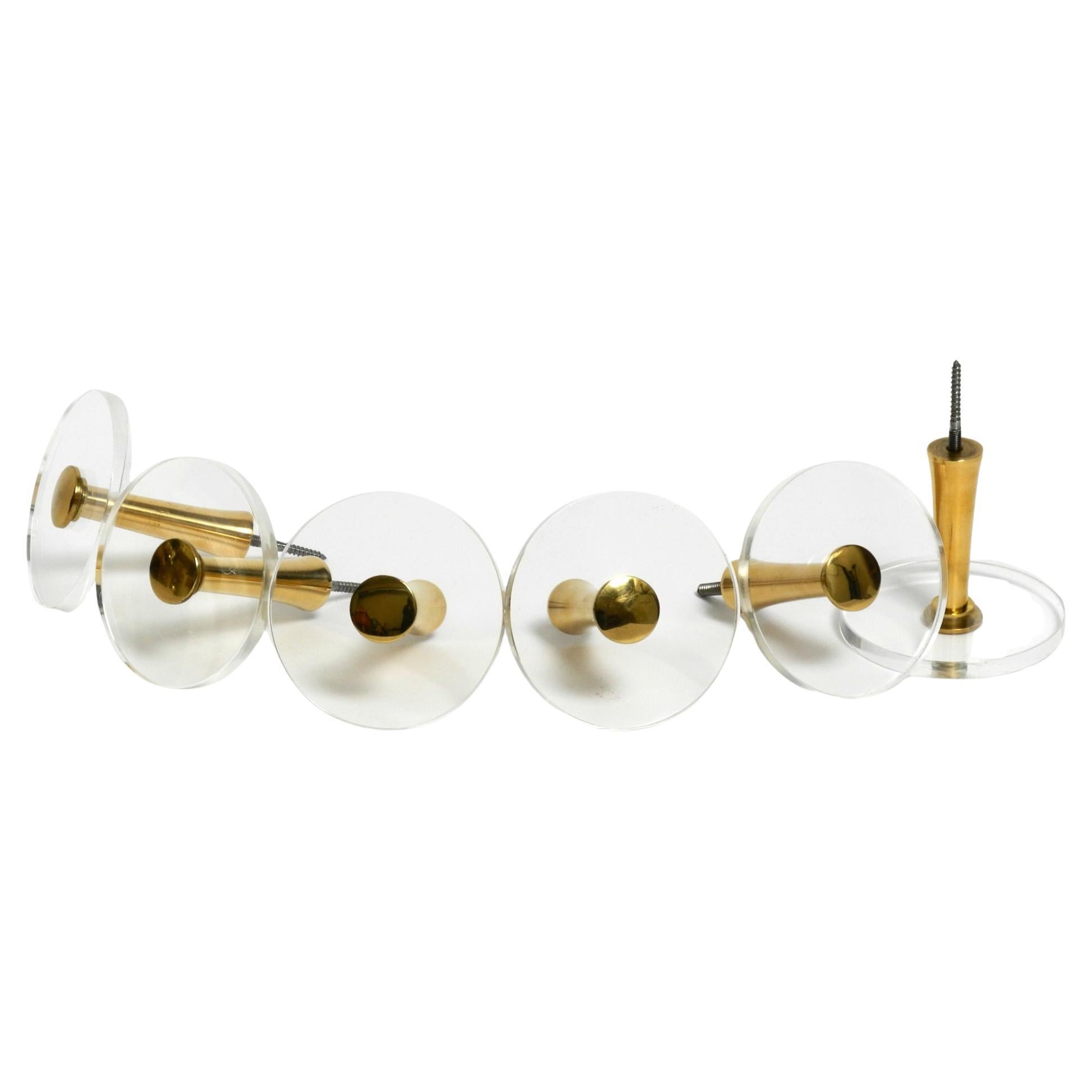 1970s set of 6 coat hooks made of brass and plexiglass by Vereinigte Werkstätten