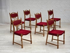 1970s, set of 6 Danish dining chairs, original condition, oak wood.