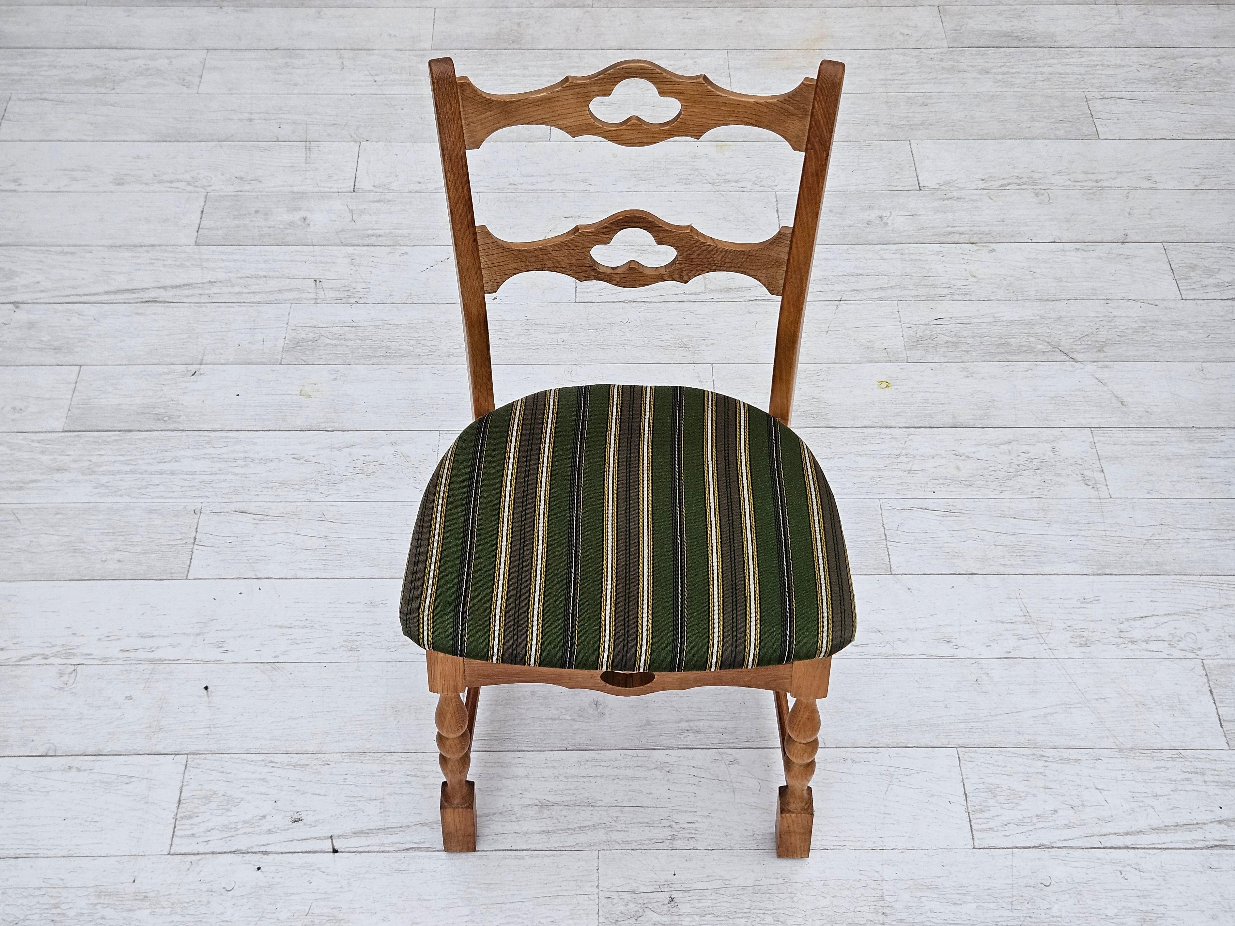 1970s, set of 6 Danish dinning chairs, original very good condition, oak wood. 12
