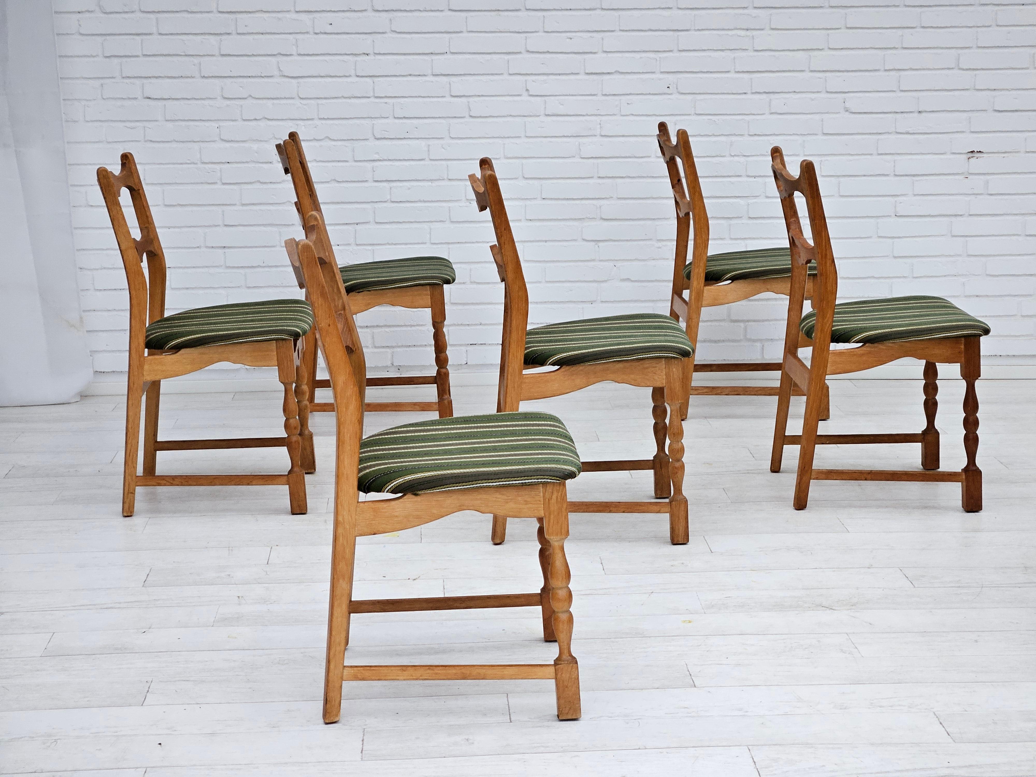 Scandinavian Modern 1970s, set of 6 Danish dinning chairs, original very good condition, oak wood.