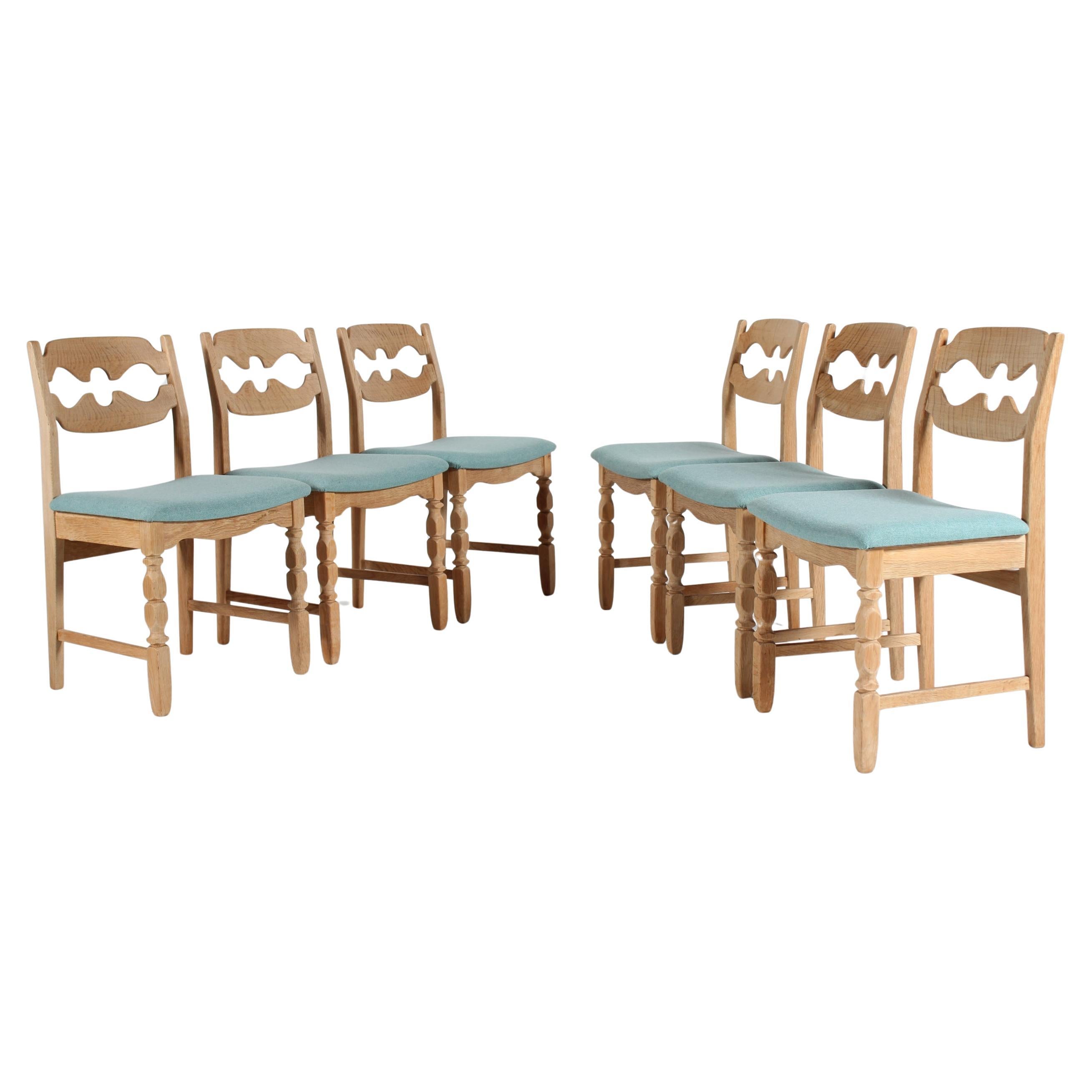 Set di 6 sedie danesi a lama di rasoio degli anni
70 di Henning Kjærnulf in Oak massiccio