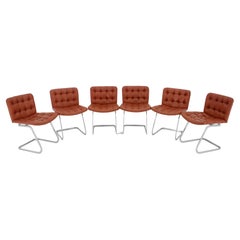 1970s Set of 6 Gastone Rinaldi Dining Chairs with Leather Upholstery, Italy