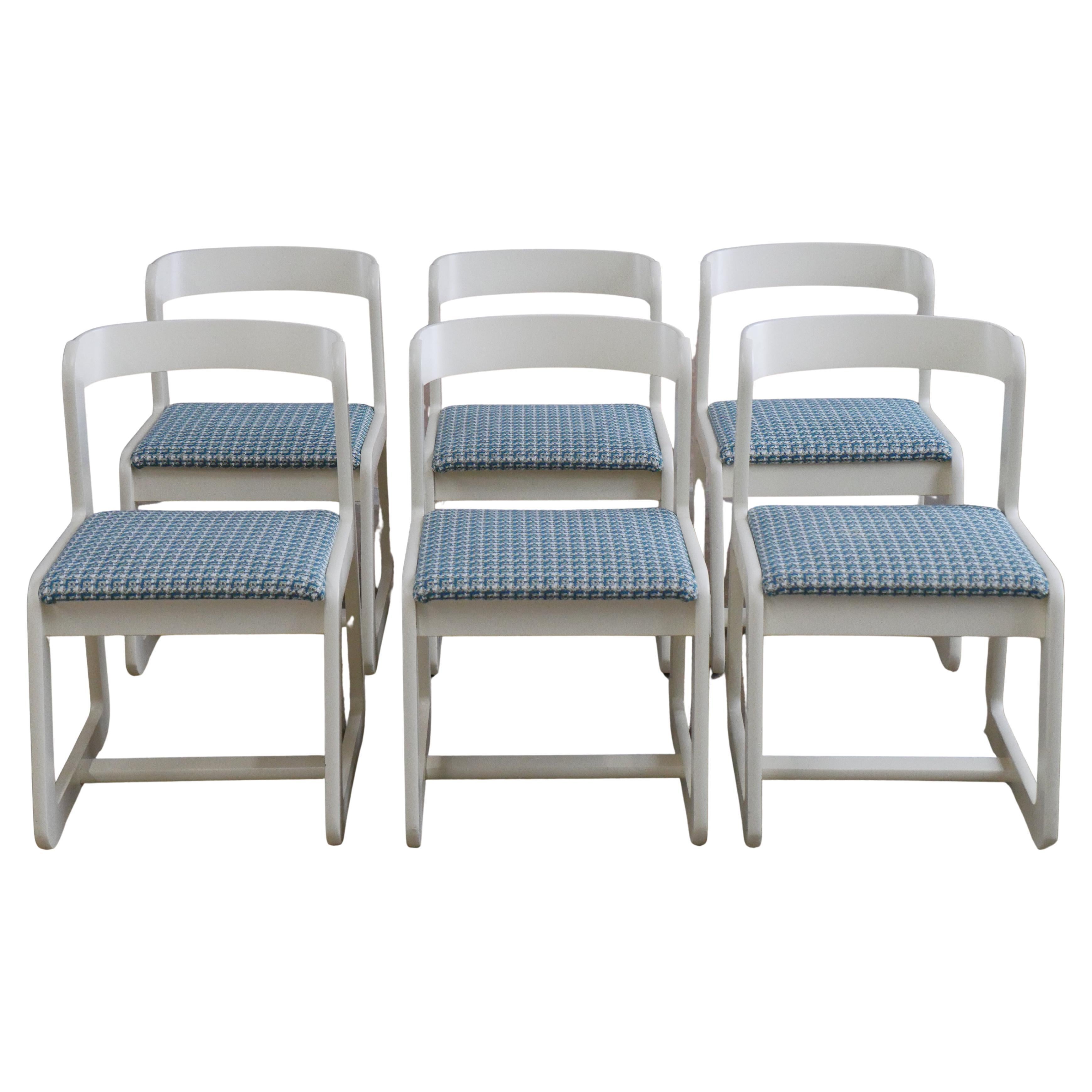 1970s Set of 6 Italian Dining Chairs Attributed to Willy Rizzo with Dedar Fabric