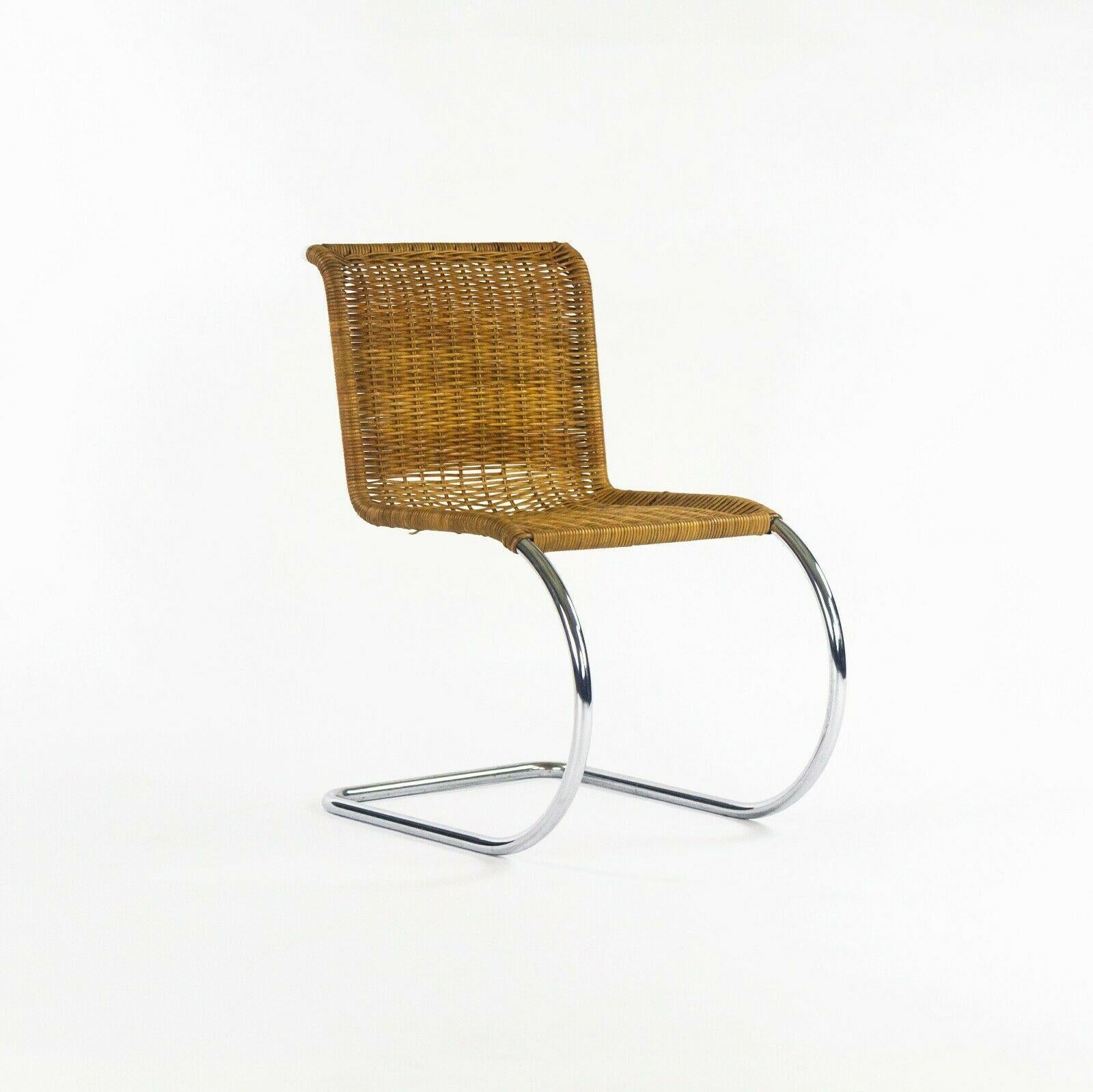 Modern 1970s Set of 6 Mies Van Der Rohe for Knoll MR10 Dining Chairs in Rattan & Chrome For Sale