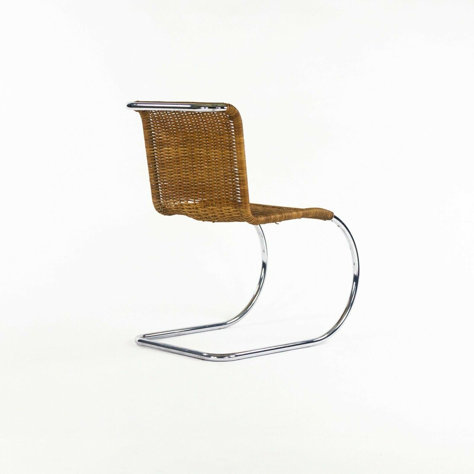 1970s Set of 6 Mies Van Der Rohe for Knoll MR10 Dining Chairs in Rattan & Chrome In Good Condition For Sale In Philadelphia, PA