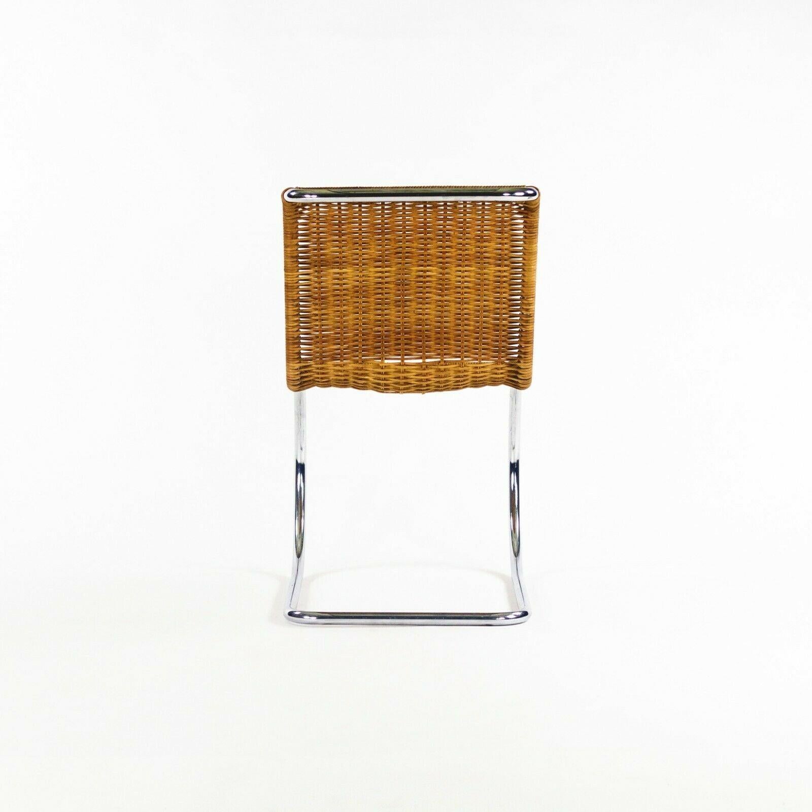 Fin du 20e siècle Ensemble de 6 chaises de salle à manger Mies Van Der Rohe pour Knoll MR10 en rotin et chrome des années 1970 en vente