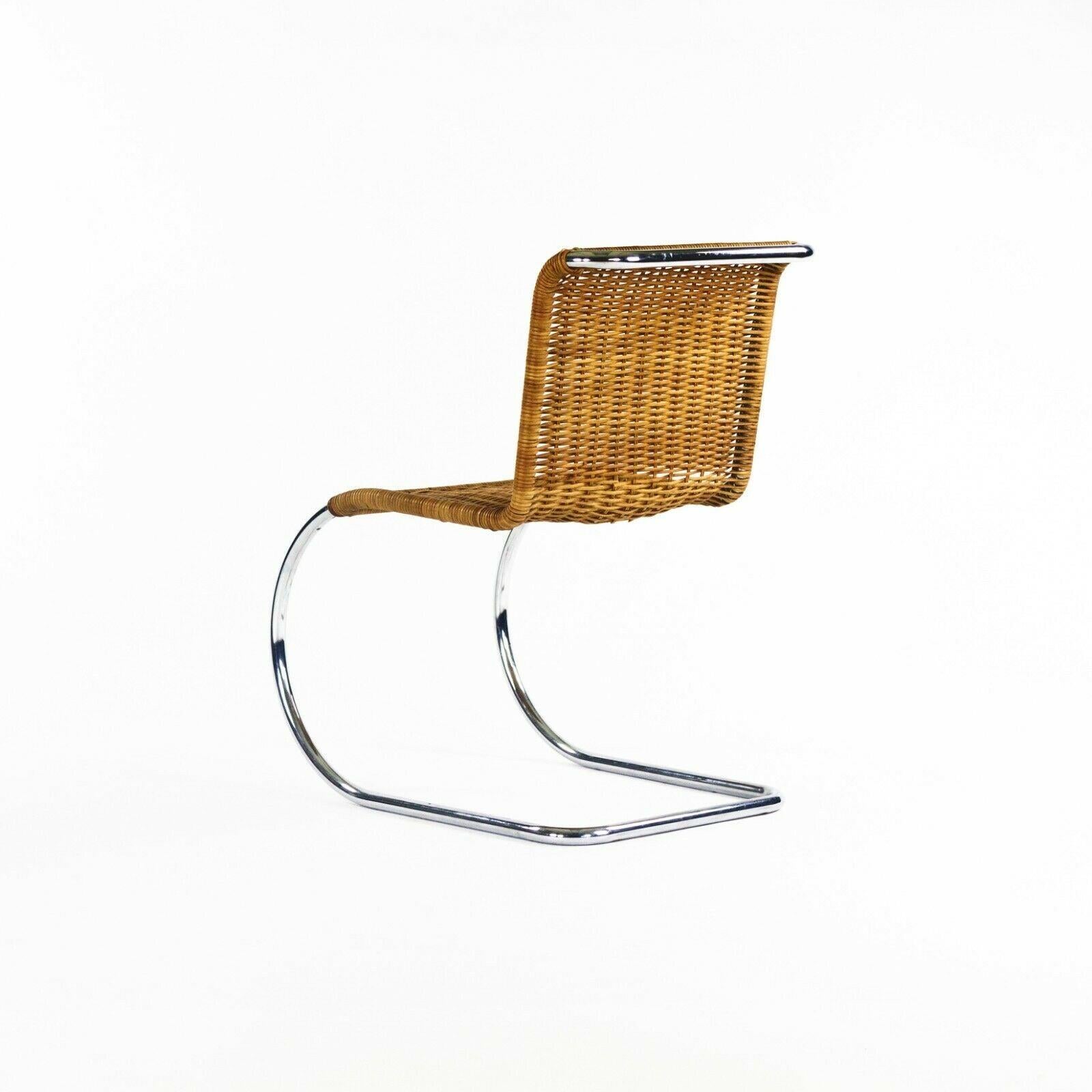1970s Set of 6 Mies Van Der Rohe for Knoll MR10 Dining Chairs in Rattan & Chrome For Sale 1