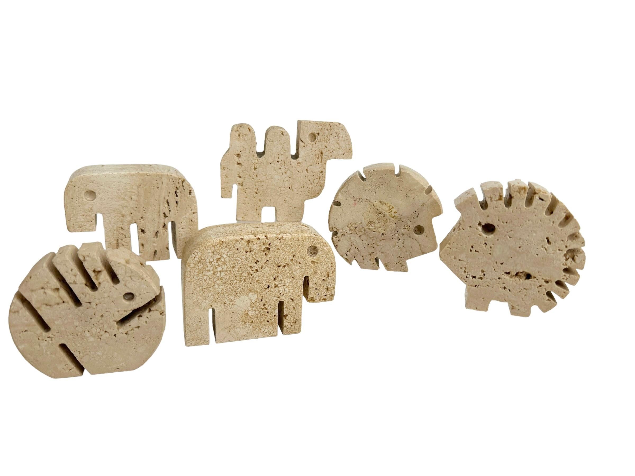 1970s Set of 6 original travertine animal sculptures designed by Fratelli Mannelli. These items are in original as found conditions. Not easy to find this set.
Dimensions given in the above section refers to the largest item seen in the pictures.