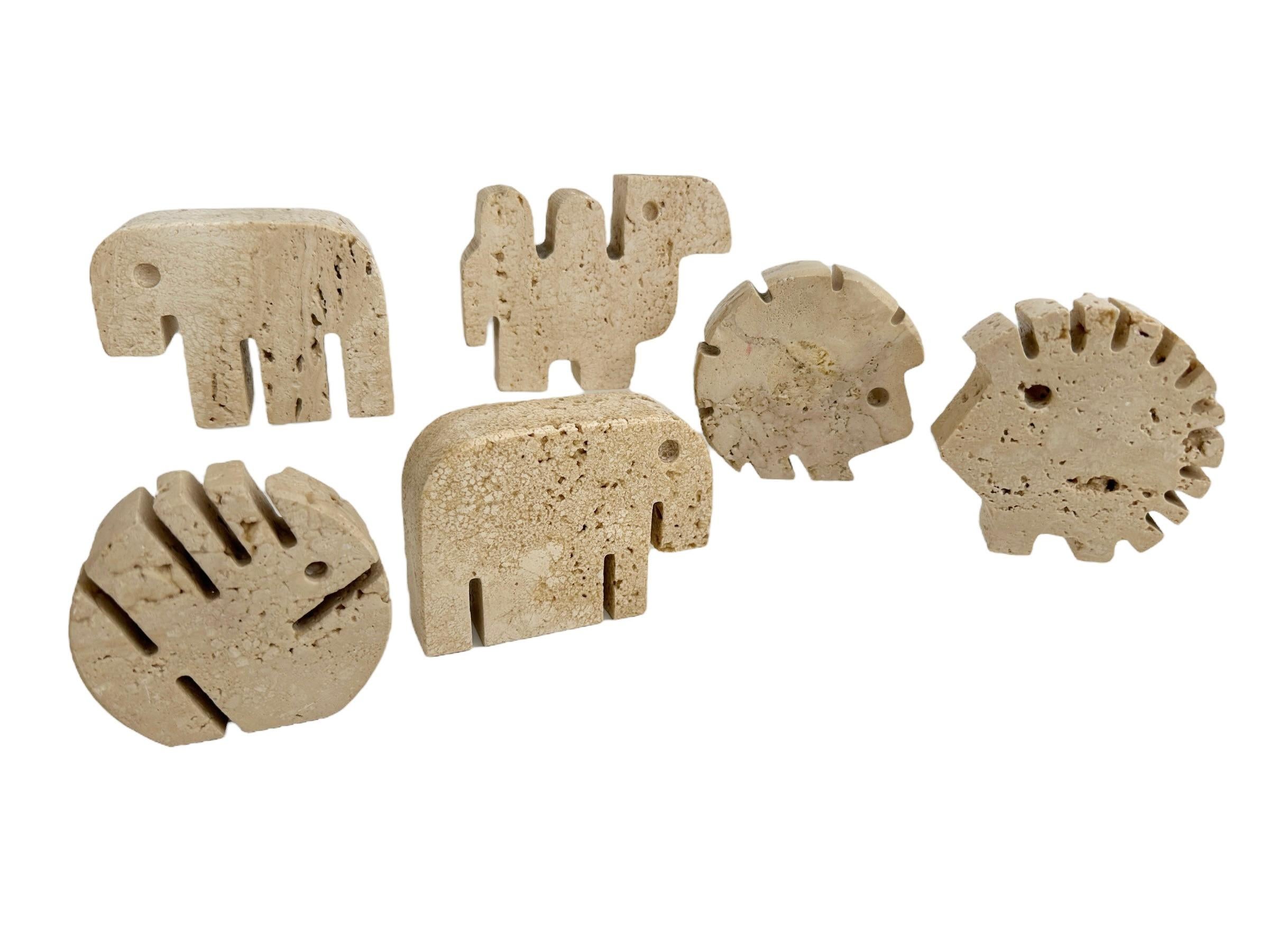 Brutalist 1970s Set of 6 Original Travertine Animal Sculptures by Fratelli Mannelli