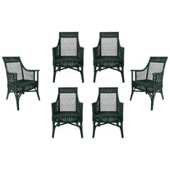 1970s Set of 6 Spanish Woven Wicker Chairs Painted in Black