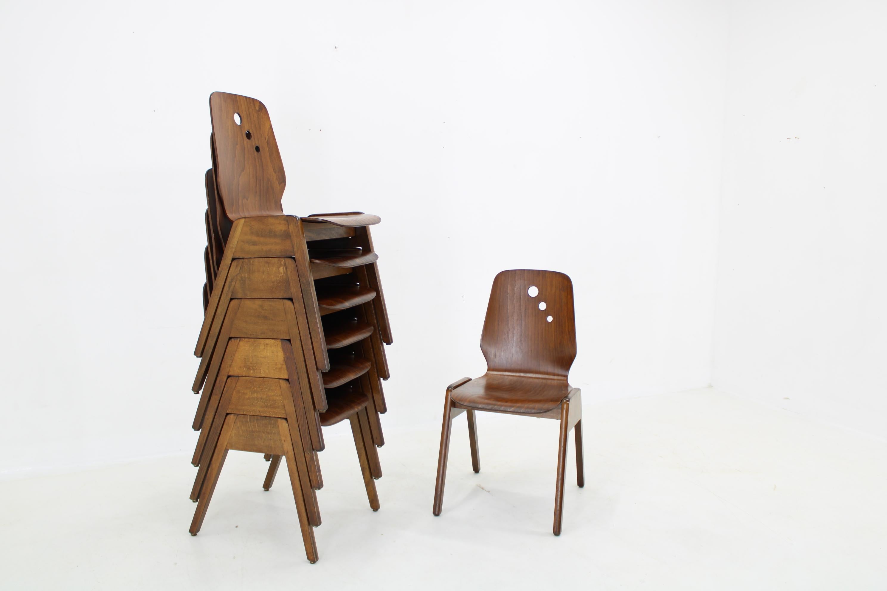 Danish 1970s Set of 7 Beech Stuckable Dining Chairs, Germany For Sale