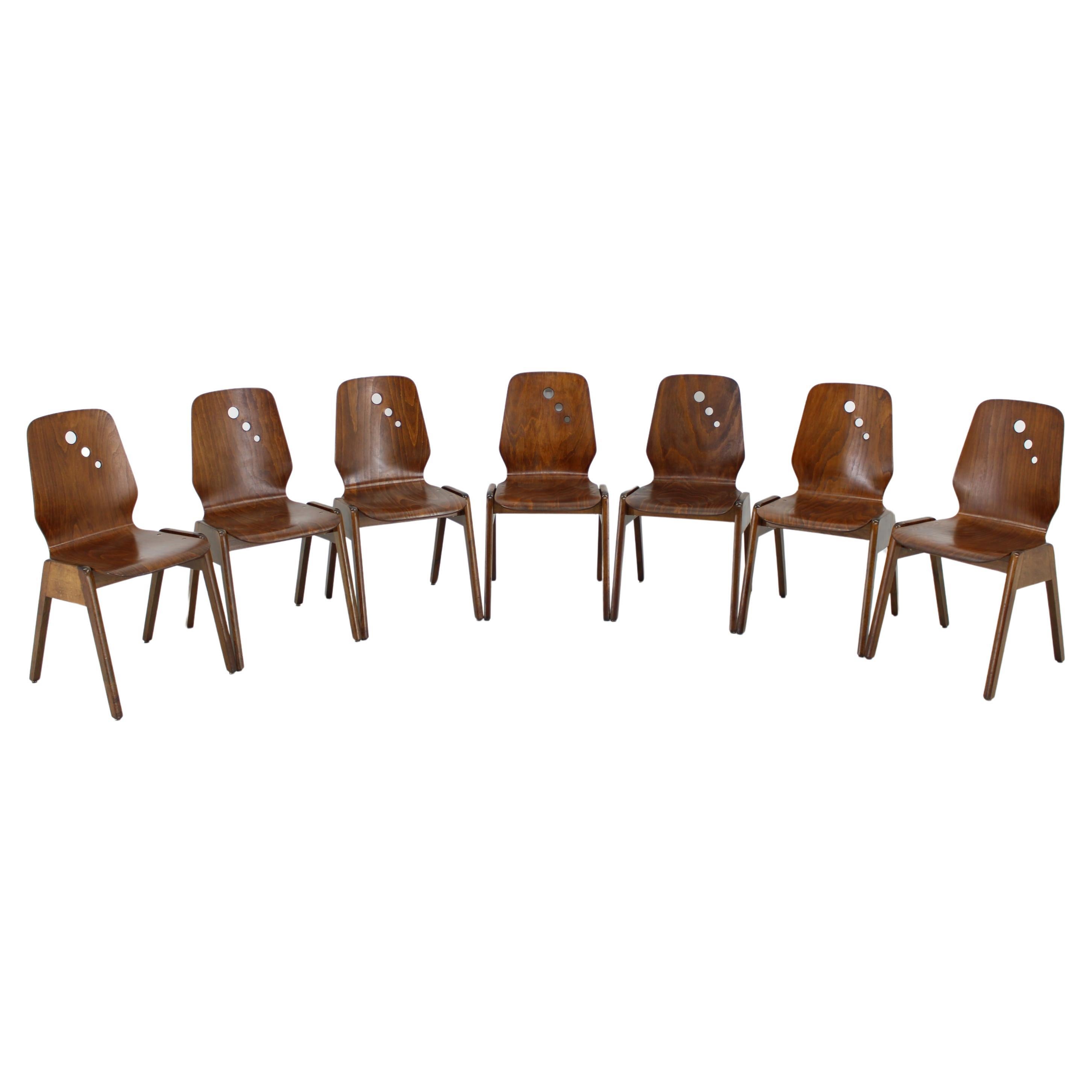 1970s Set of 7 Beech Stuckable Dining Chairs, Germany For Sale