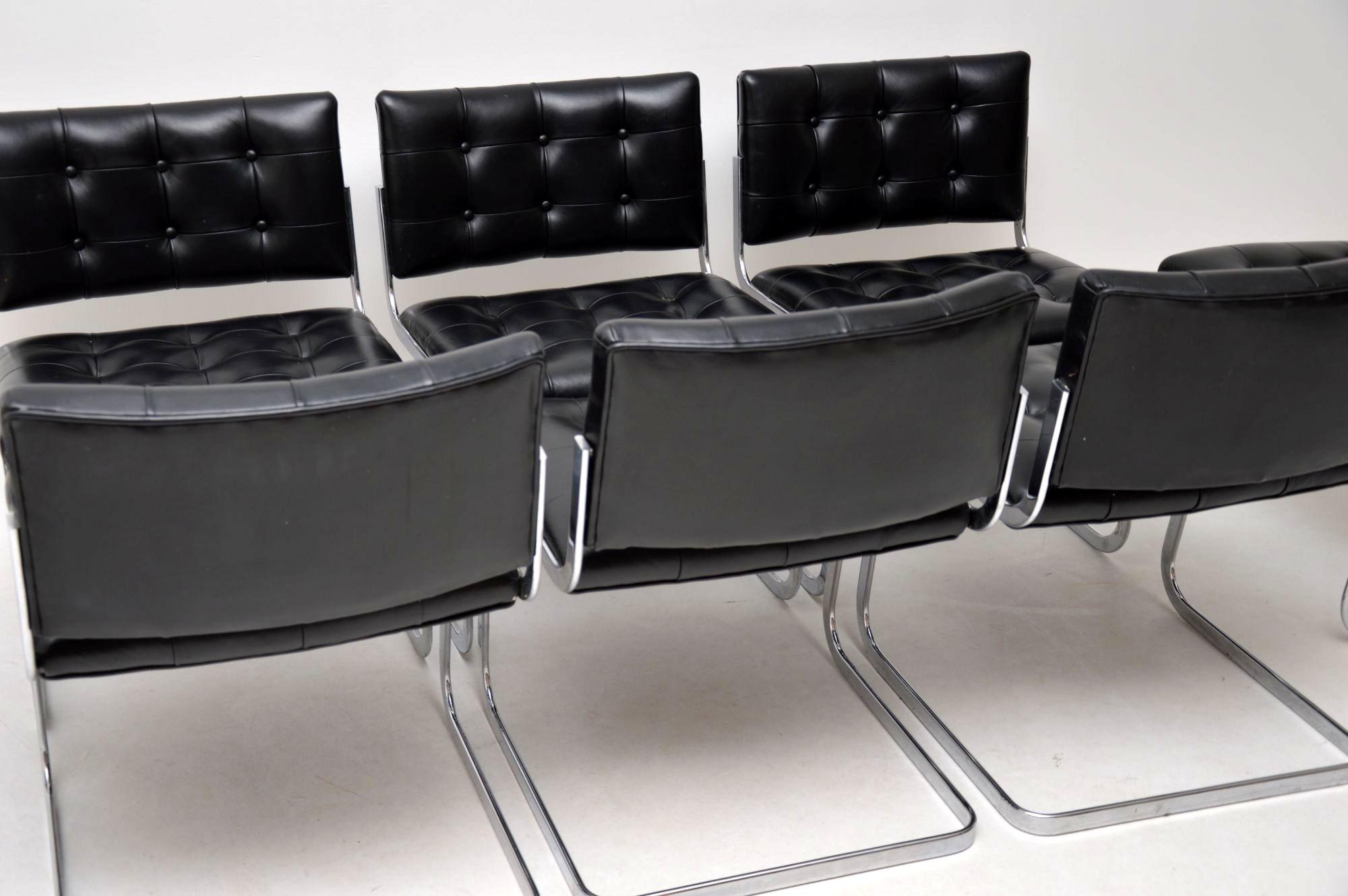 1970s Set of 8 Leather and Chrome Dining Chairs by De Sede In Good Condition In London, GB
