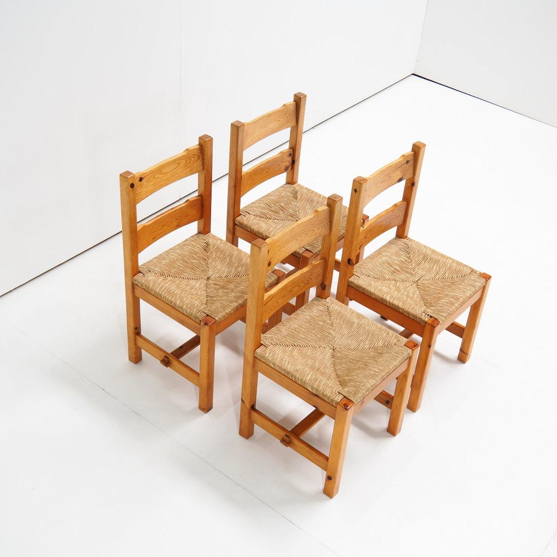 Set of 4 chairs in solid pine wood. The set is breathing 1970’s all over and after being forgotten for quite some time, these kind of chairs are making their comeback. And for a reason. Don’t they make you happy?

Designer and manufacturer unknown.