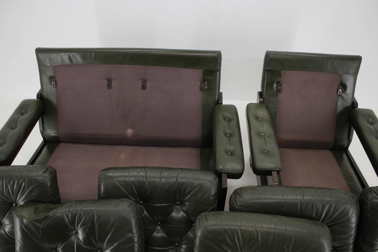 1970s Set of Dark Green Leather 2-Seater Sofa and Armchair, Denmark 4