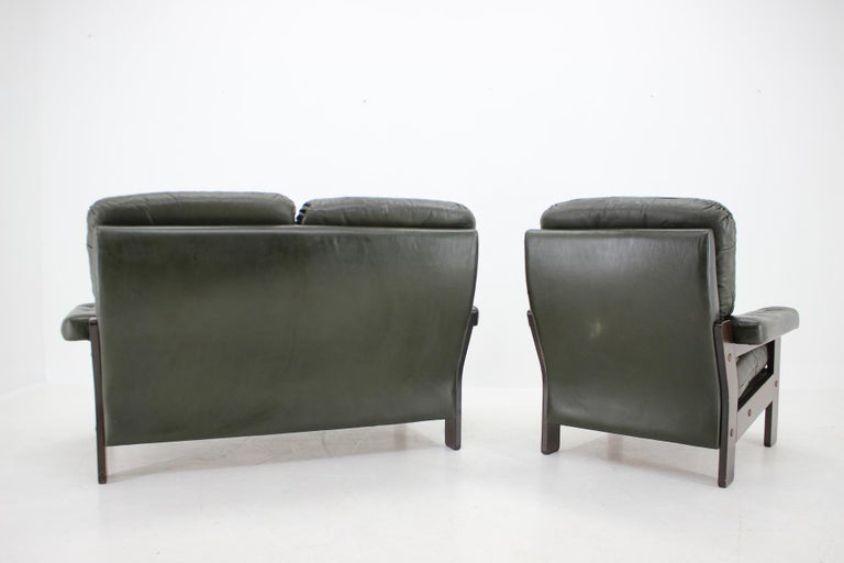 Late 20th Century 1970s Set of Dark Green Leather 2-Seater Sofa and Armchair, Denmark