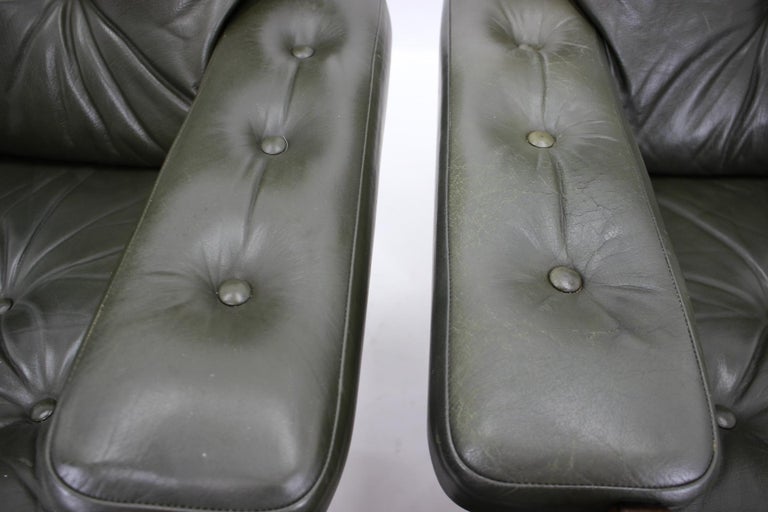 1970s Set of Dark Green Leather 2-Seater Sofa and Armchair, Denmark 2