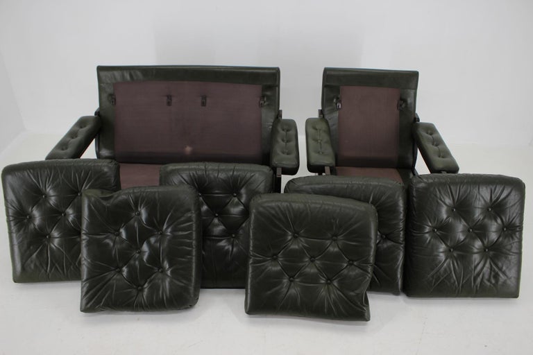 1970s Set of Dark Green Leather 2-Seater Sofa and Armchair, Denmark 3