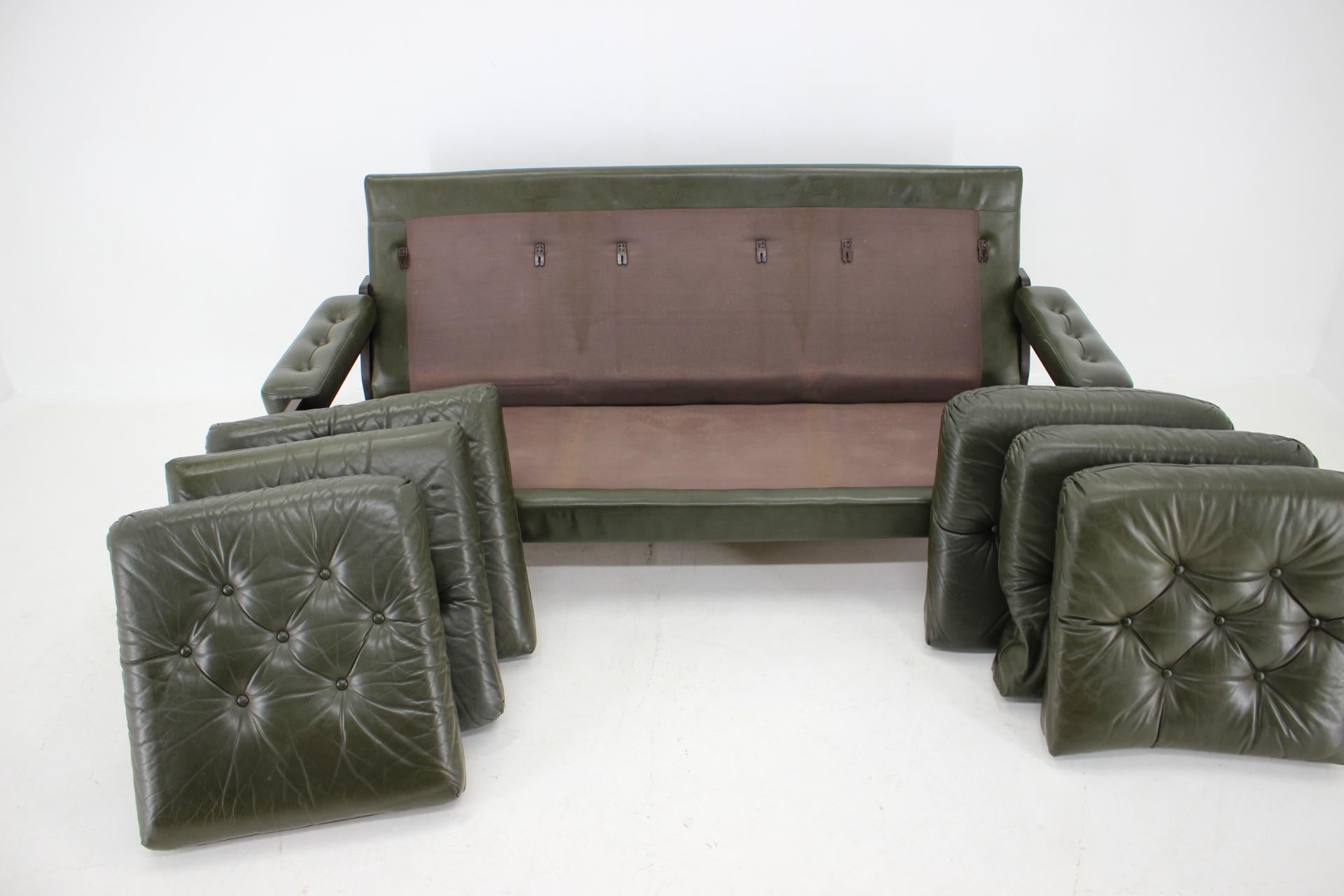 1970s Set of Dark Green Leather 3-Seater Sofa, Denmark 4