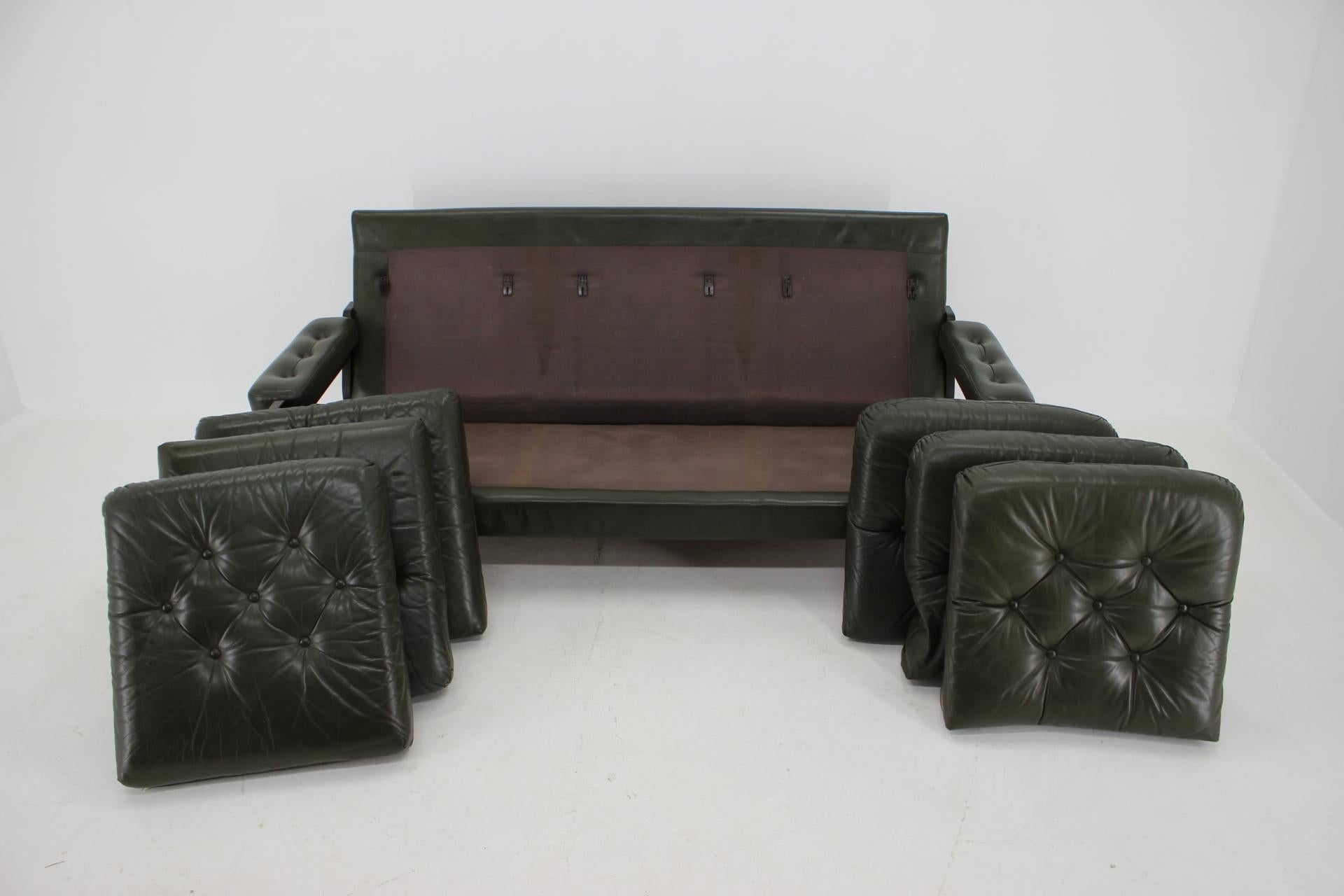1970s Set of Dark Green Leather 3-Seater Sofa, Denmark 5