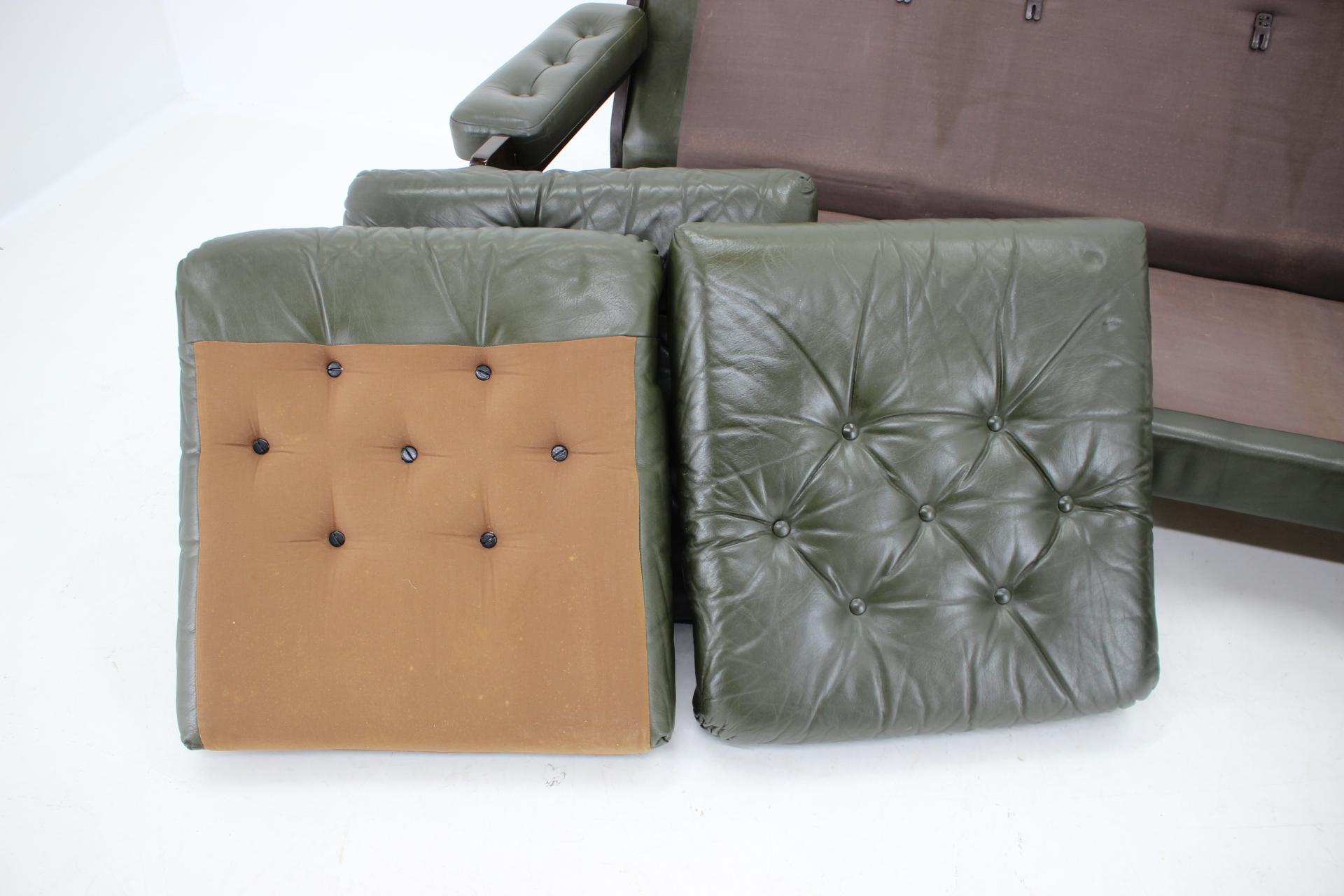 1970s Set of Dark Green Leather 3-Seater Sofa, Denmark 6