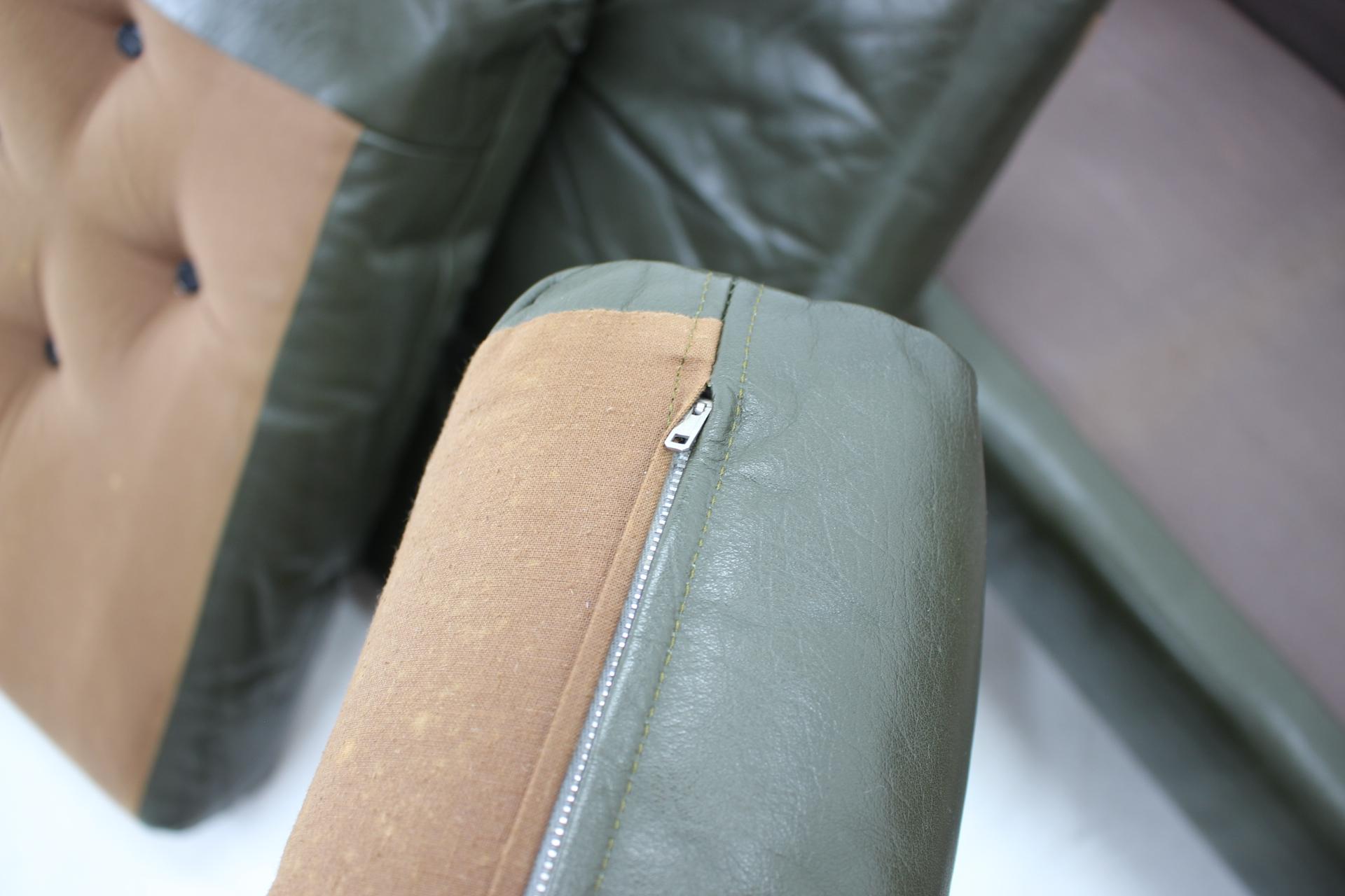 1970s Set of Dark Green Leather 3-Seater Sofa, Denmark 7