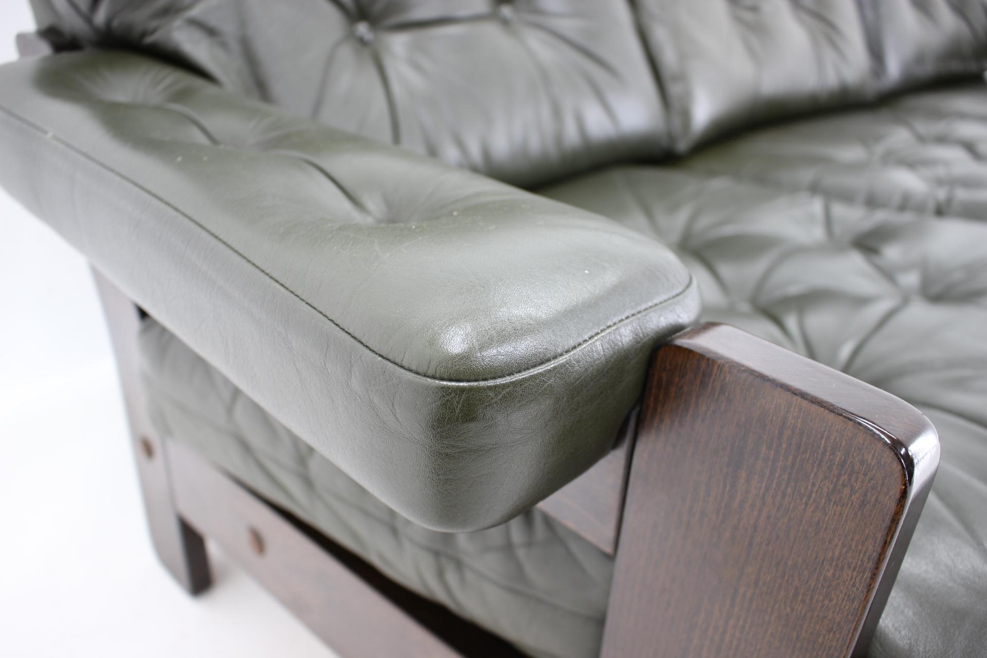 1970s Set of Dark Green Leather 3-Seater Sofa, Denmark 9