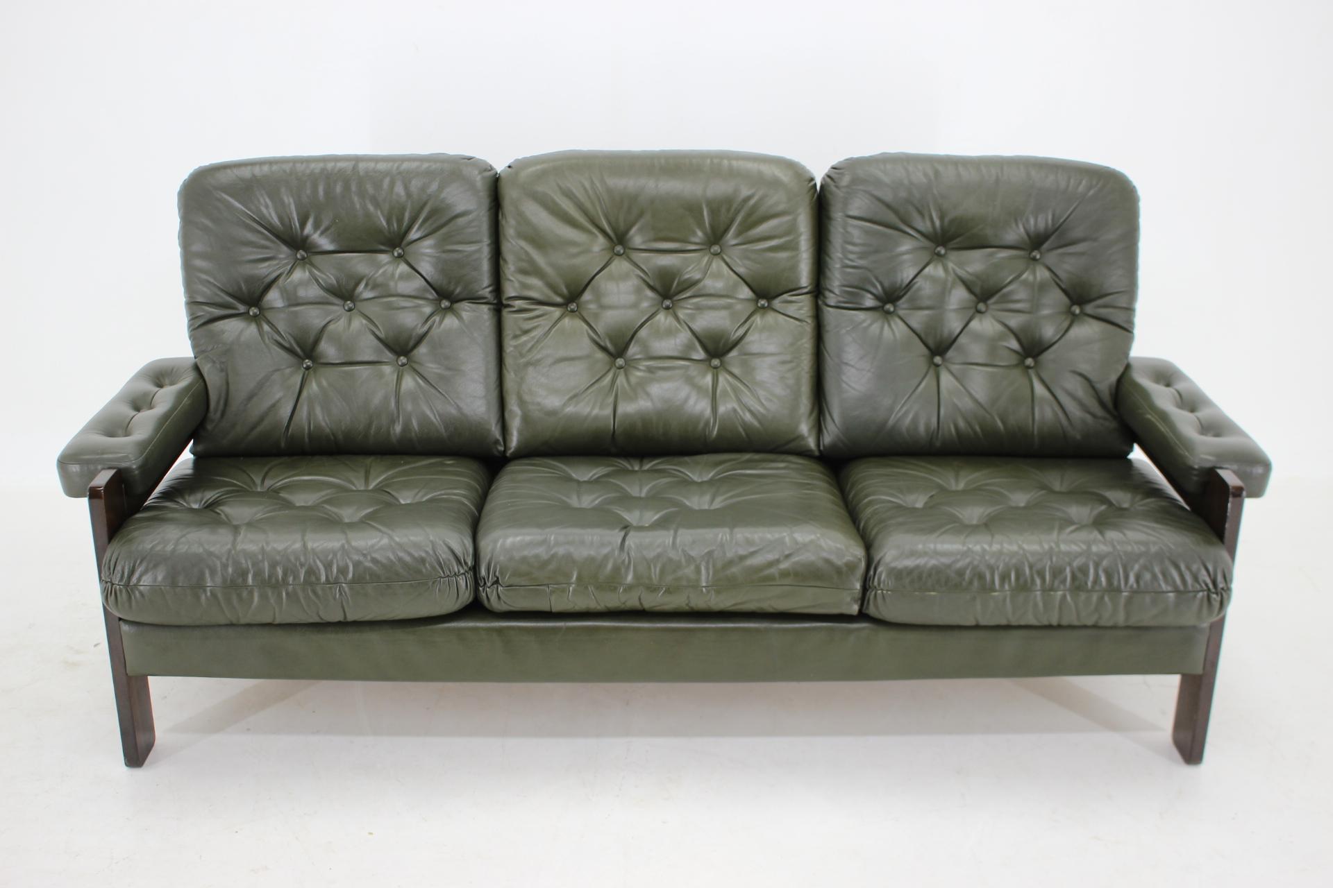 Mid-Century Modern 1970s Set of Dark Green Leather 3-Seater Sofa, Denmark