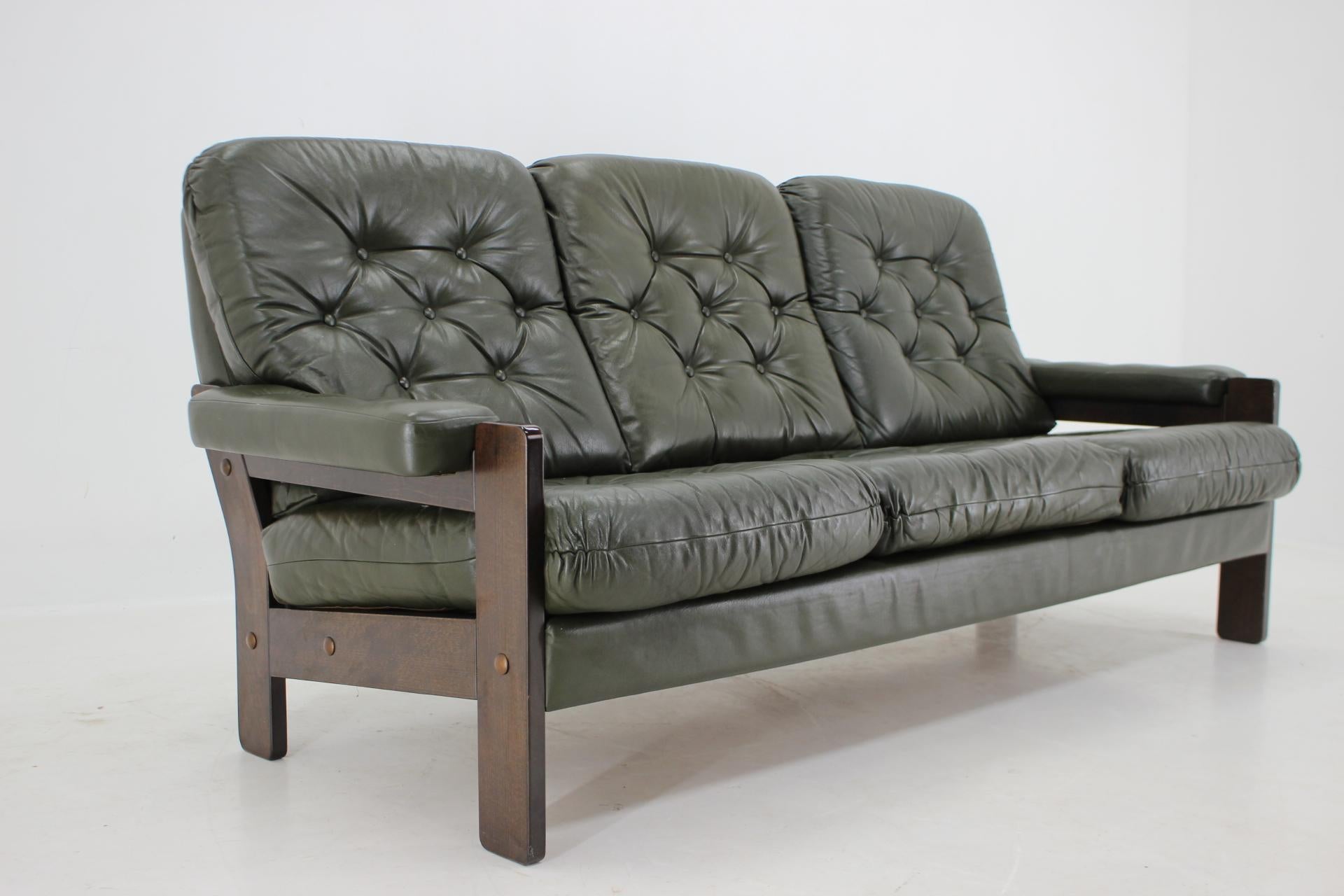 Danish 1970s Set of Dark Green Leather 3-Seater Sofa, Denmark