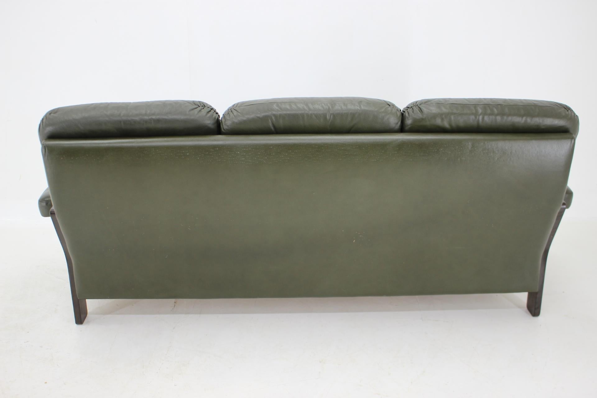 1970s Set of Dark Green Leather 3-Seater Sofa, Denmark 1