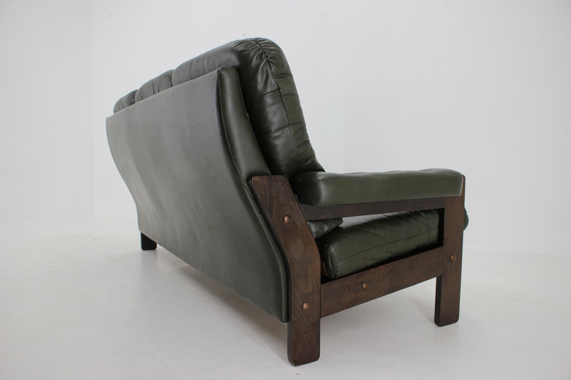 1970s Set of Dark Green Leather 3-Seater Sofa, Denmark 2