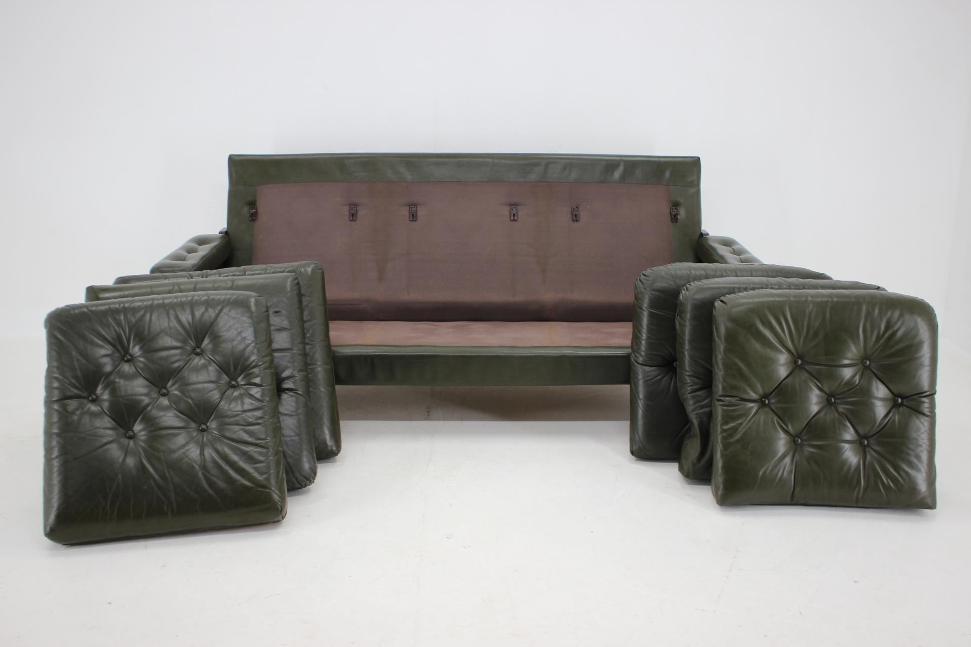 1970s Set of Dark Green Leather 3-Seater Sofa, Denmark 3