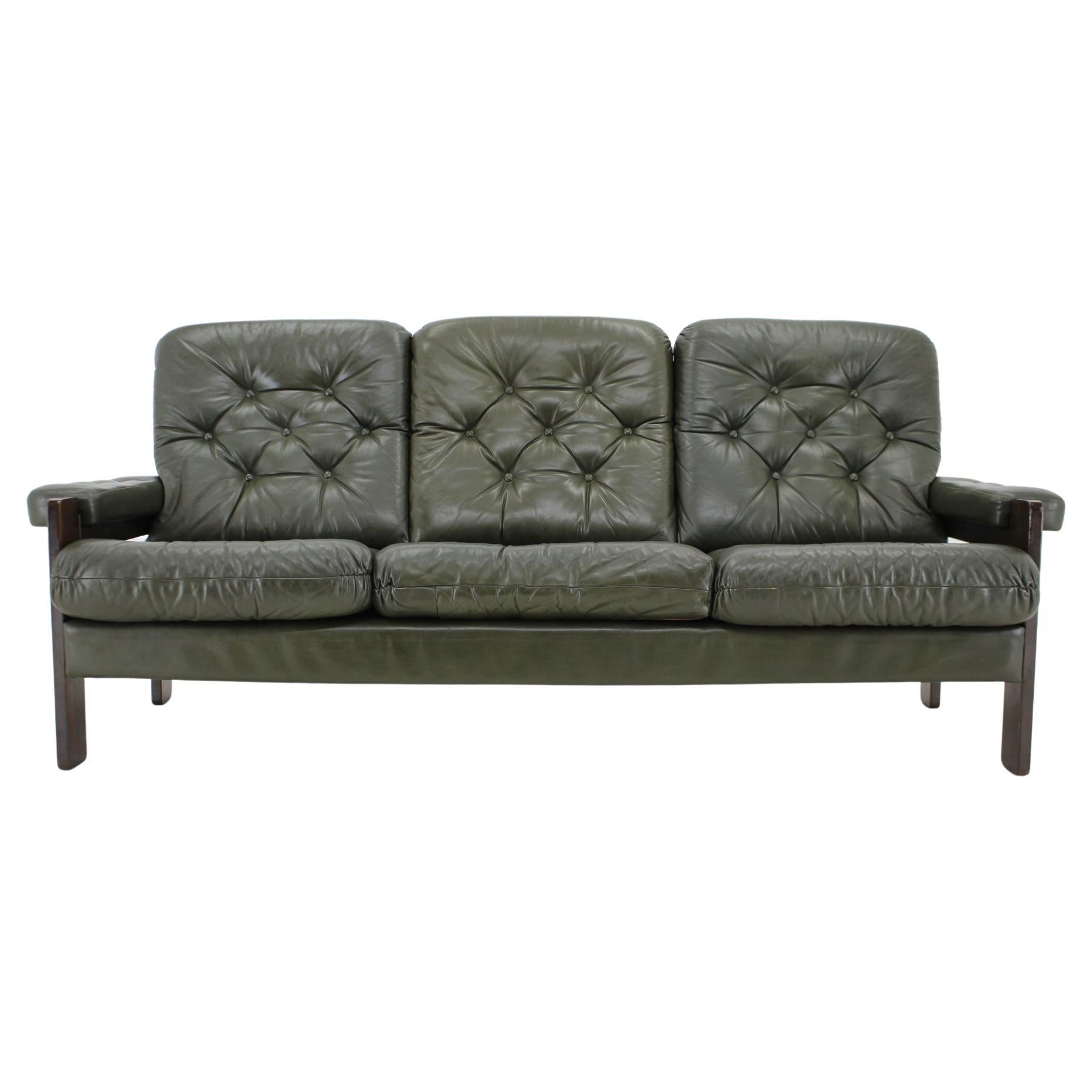 1970s Set of Dark Green Leather 3-Seater Sofa, Denmark