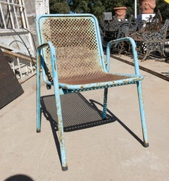 1970s Set of Eight Blue Painted Iron Garden Chairs