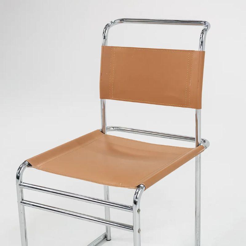 Steel 1970s Set of Eight Marcel Breuer Model B5 Side Dining Chairs in Tan Leather For Sale