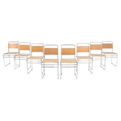 1970s Set of Eight Marcel Breuer Model B5 Side Dining Chairs in Tan Leather