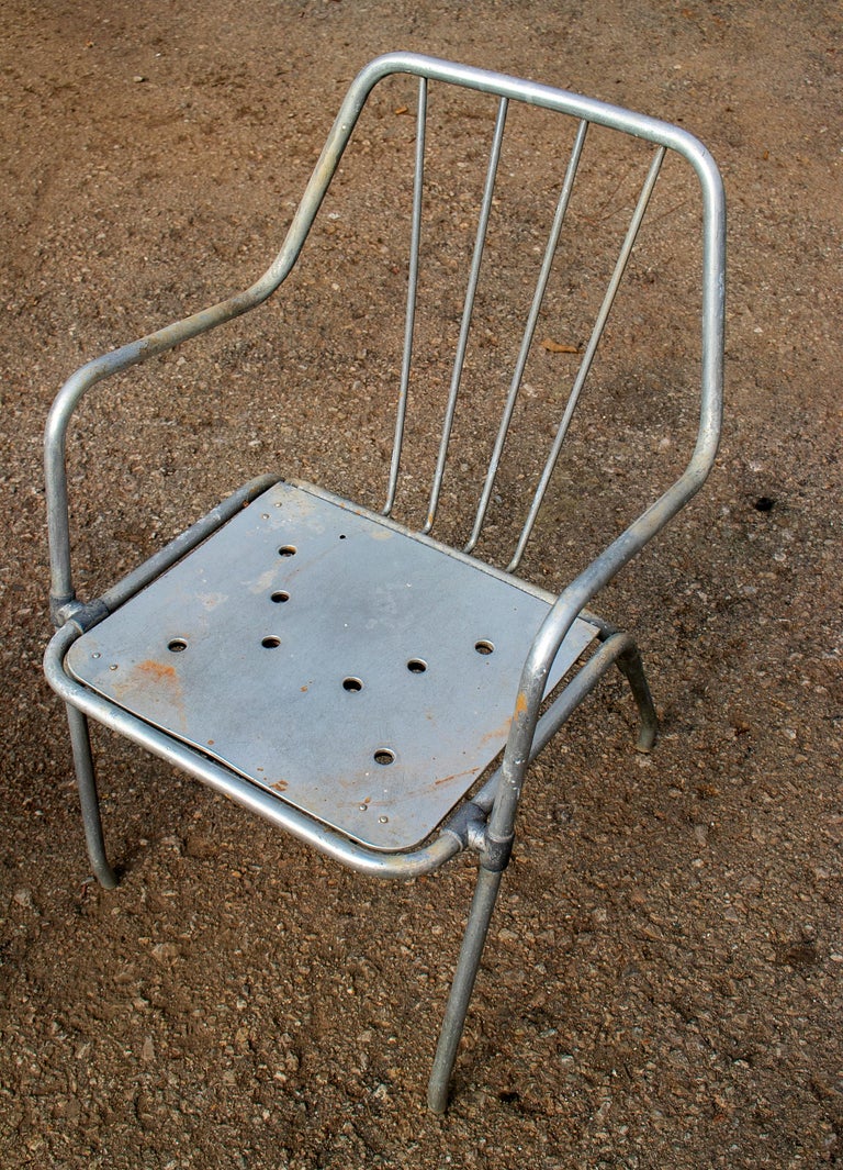 20th Century 1970s Set of Eight Spanish Iron Garden Chairs in Steel Finish For Sale