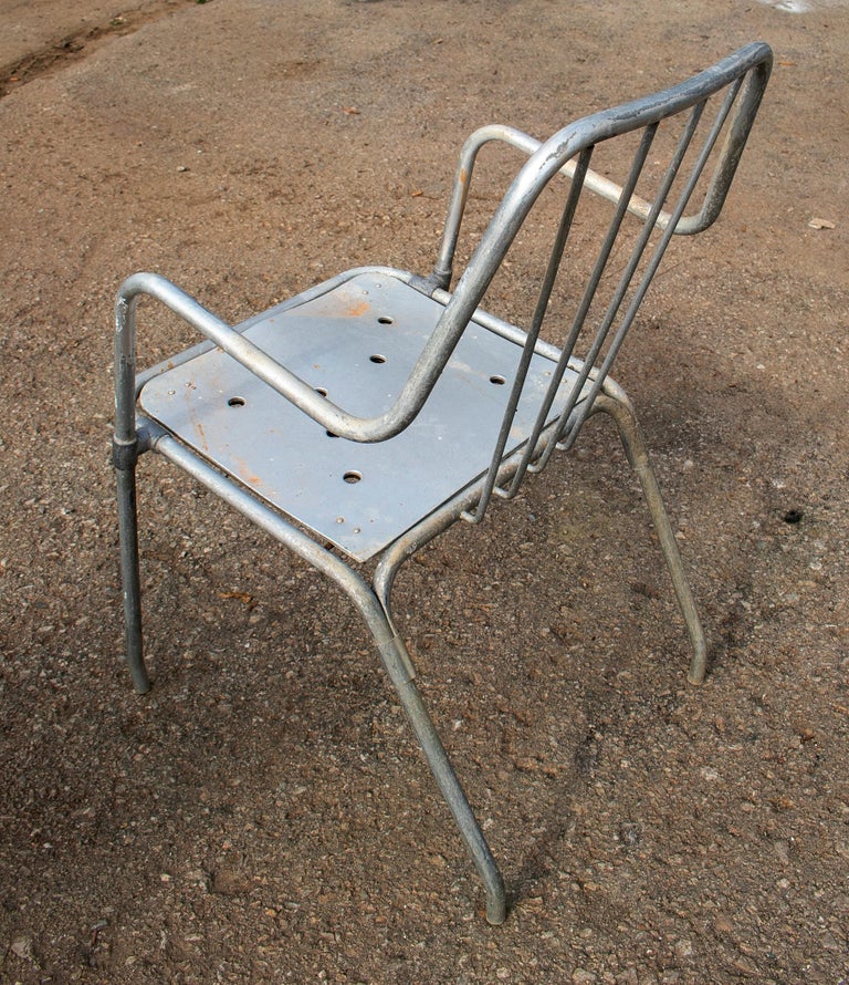 1970s Set of Eight Spanish Iron Garden Chairs in Steel Finish For Sale 1
