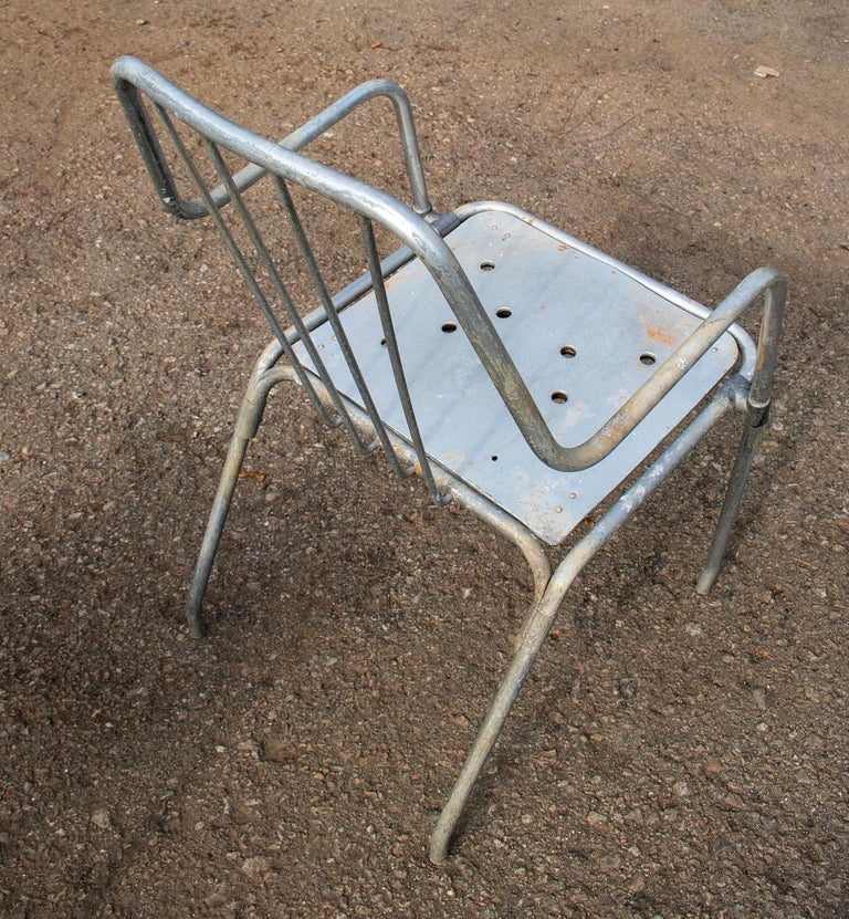 1970s Set of Eight Spanish Iron Garden Chairs in Steel Finish For Sale 2