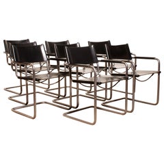 1970s Set of Eight Tubular Steel and Leather Dining Chairs by Matteo Grassi