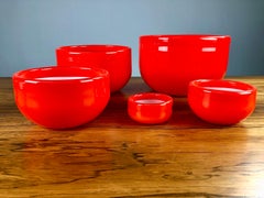 1970s Set of Five Danish Red Bowls in Glass by Michael Bang for Holmegaard