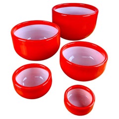 1970s Set of Five Danish Red Bowls in Glass by Michael Bang for Holmegaard