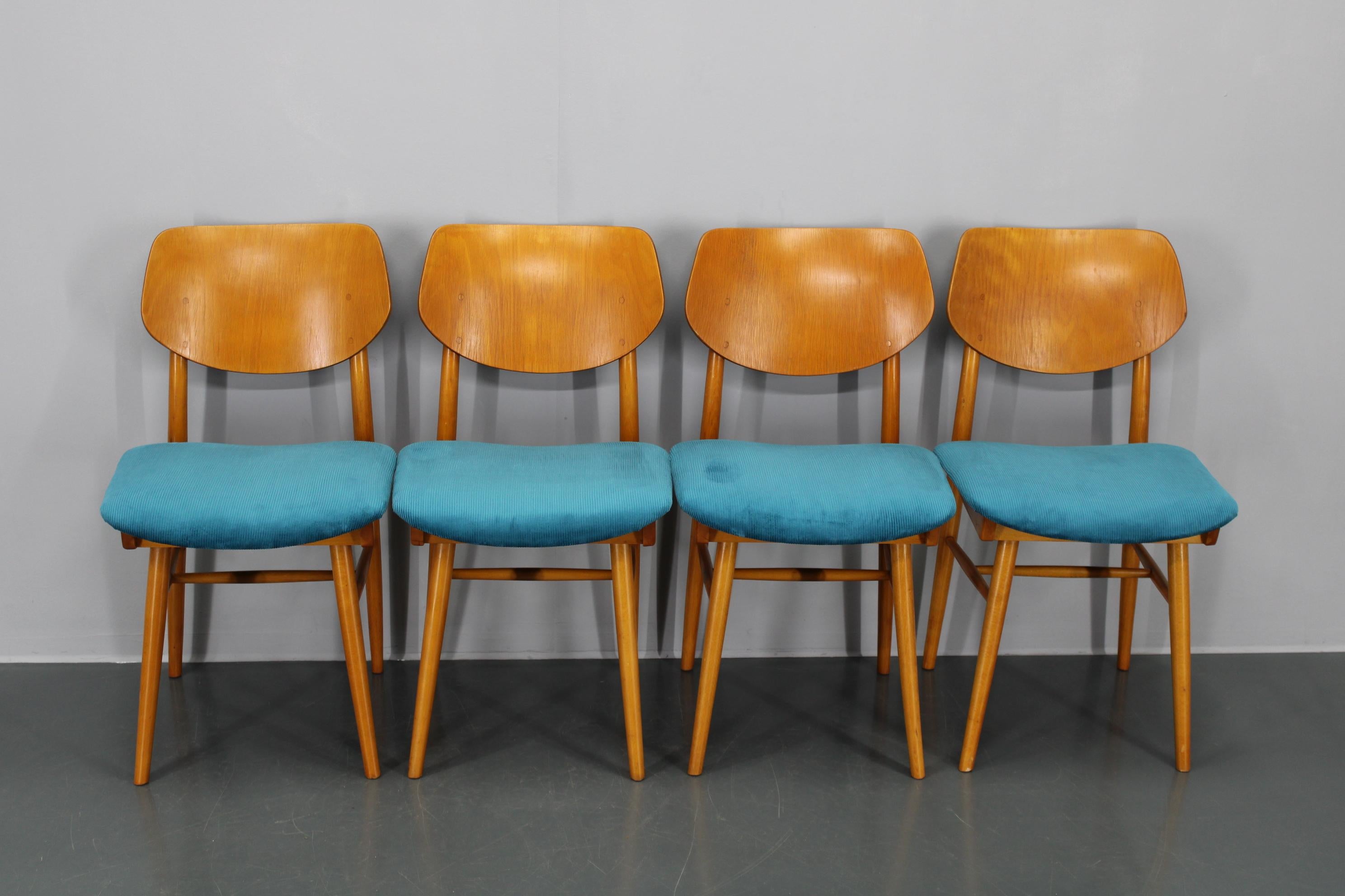 Mid-Century moderno Set di quattro sedie da pranzo in Beeche degli anni '70 di TON, Cecoslovacchia in vendita
