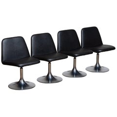 1970s, Set of Four Black "Vinga" Swivel Chairs by Börje Johanson Markaryd Sweden