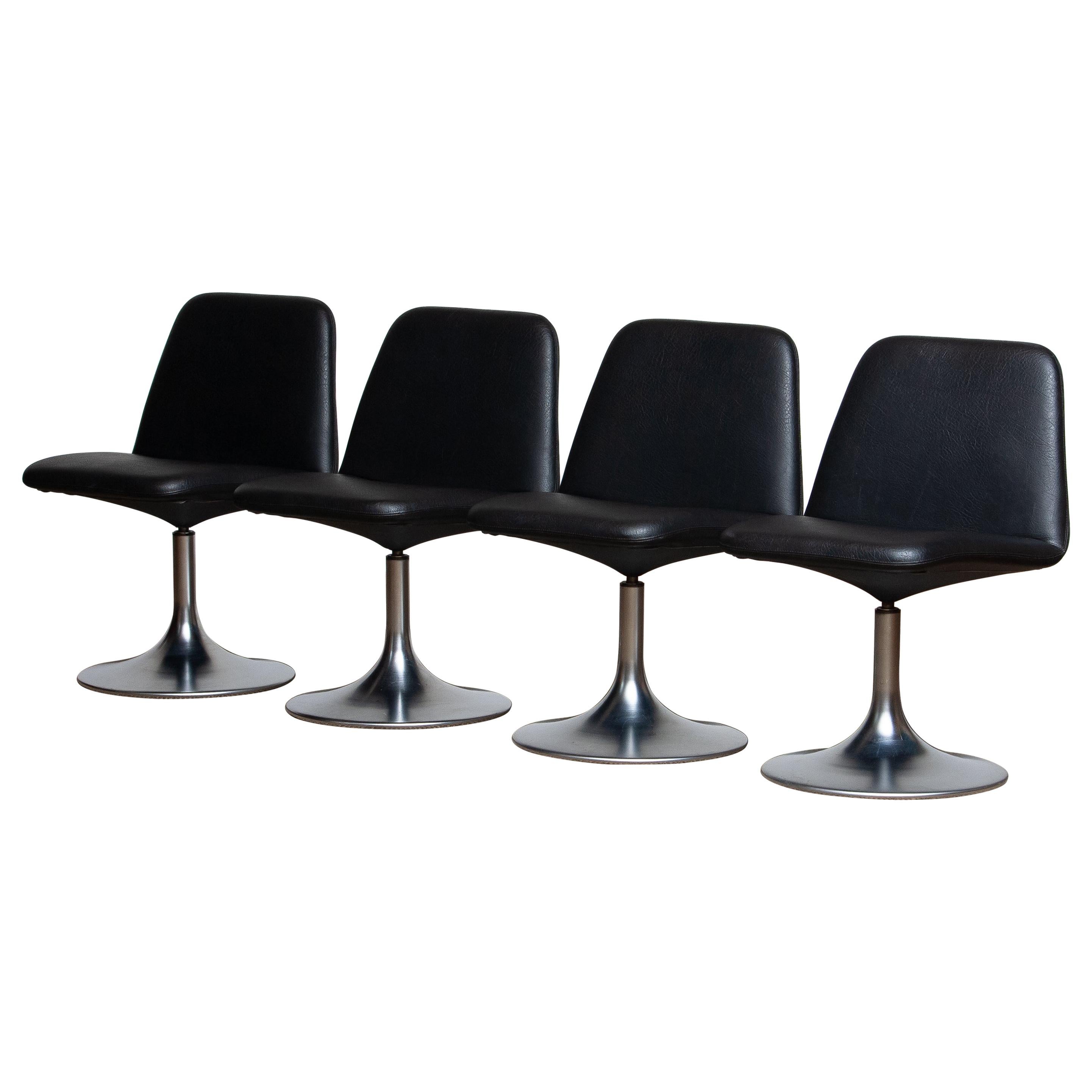 1970s, Set of Four Black "Vinga" Swivel Chairs by Börje Johanson Markaryd Sweden