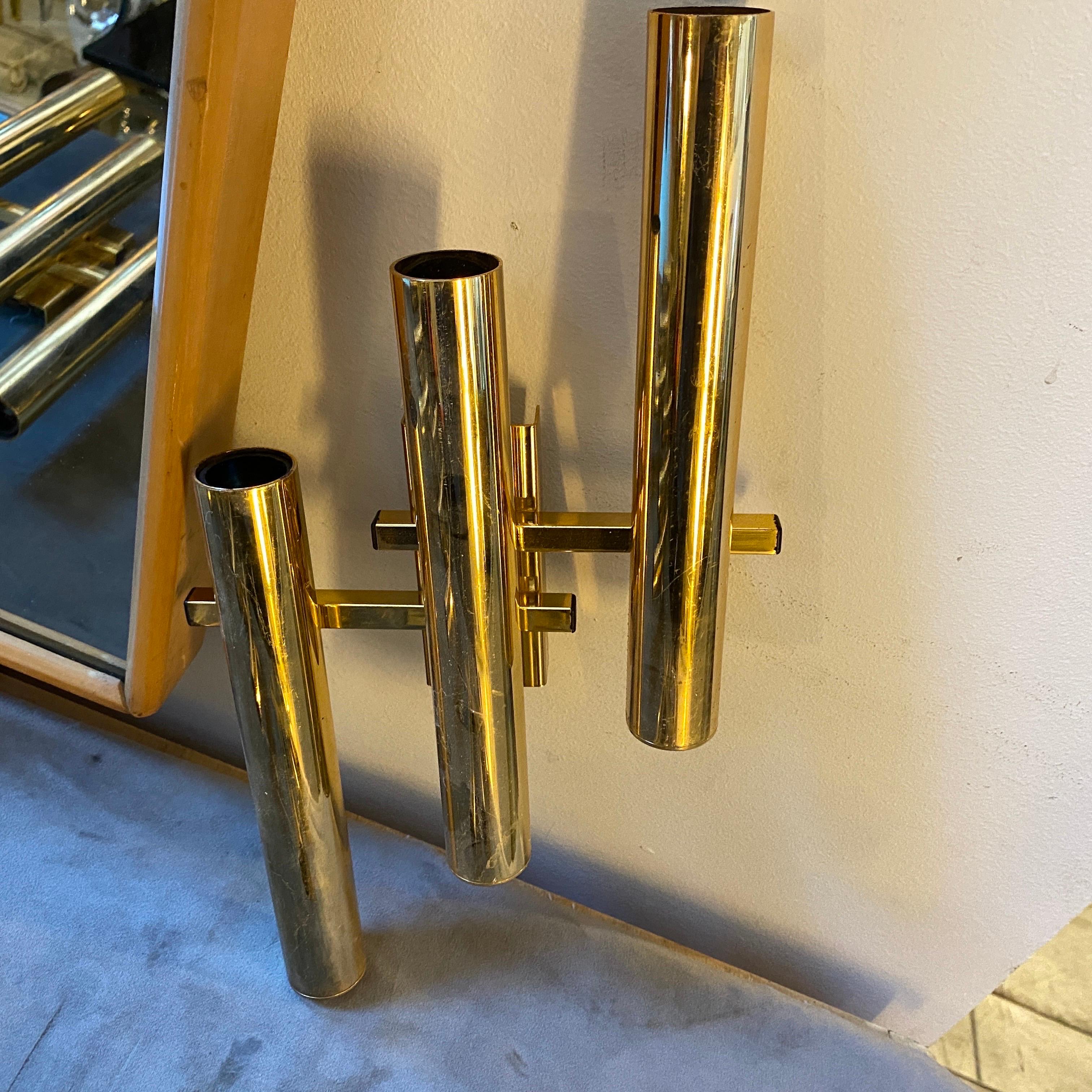 1970s Set of Four Brass Modernist Italian Wall Sconces by Gaetano Sciolari 6