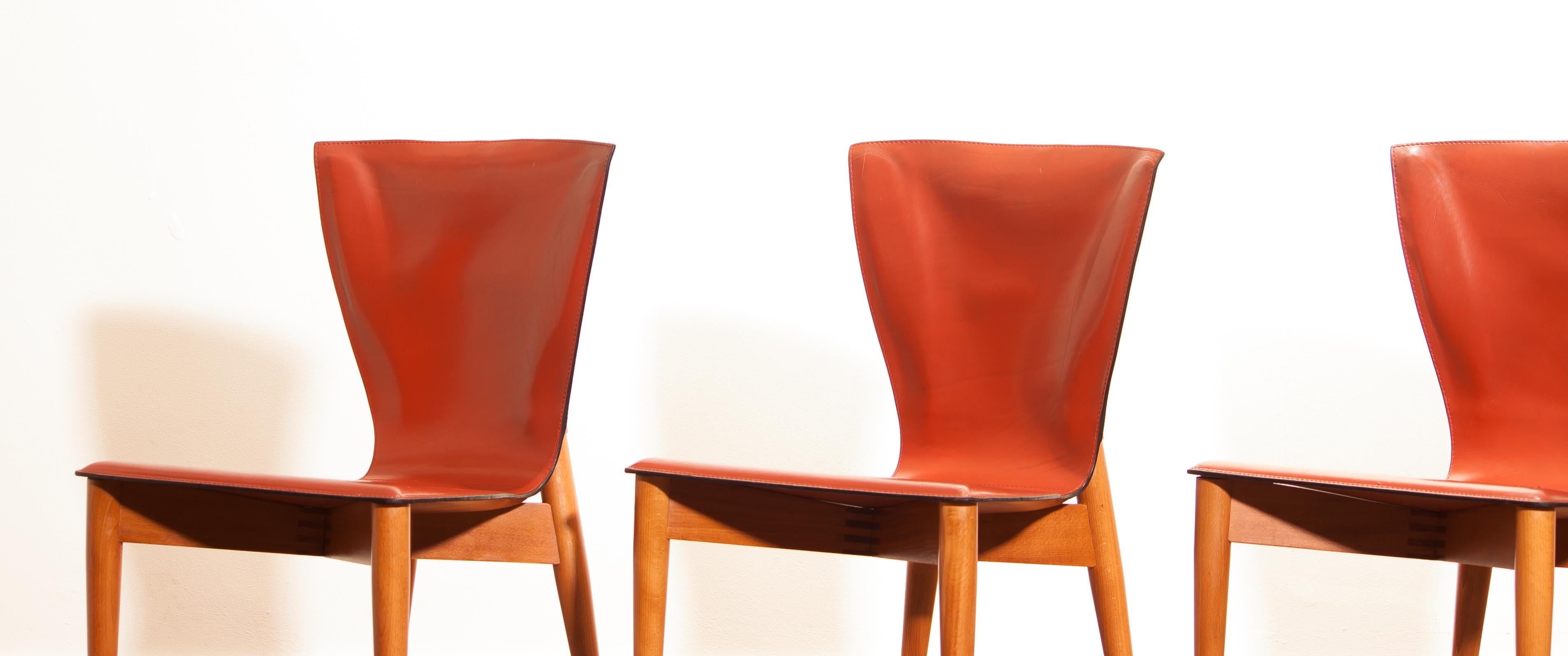 Leather 1970s, Set of Four Carlo Bartoli for Matteo Grassi 'Vela' Dining Side Chairs